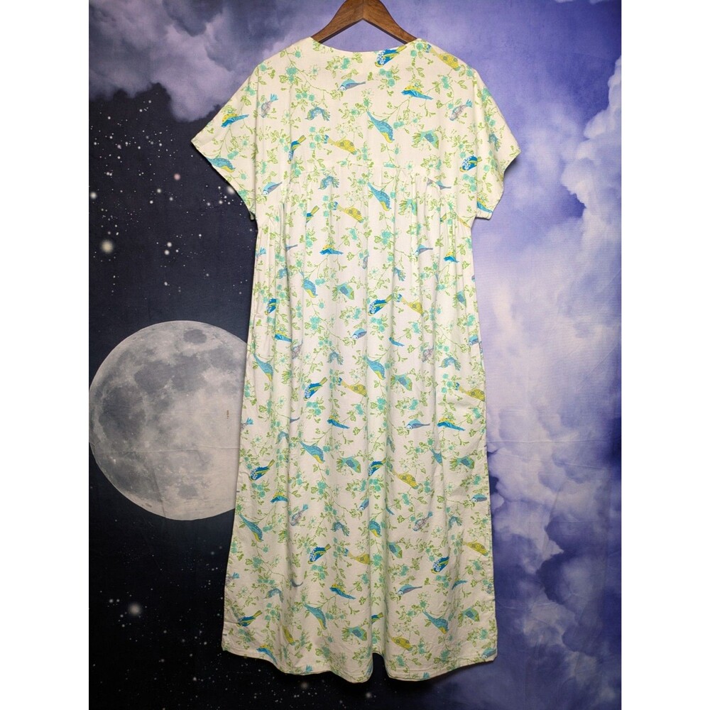 Handmade White Cotton Dress Birds Floral Cottagecore Prairie Housedress Modest - Picture 5 of 11